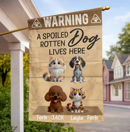 Funny Spoiled Rotten Dog Warning Vintage Paw Garden Flag Pet Lover Outdoor Decor