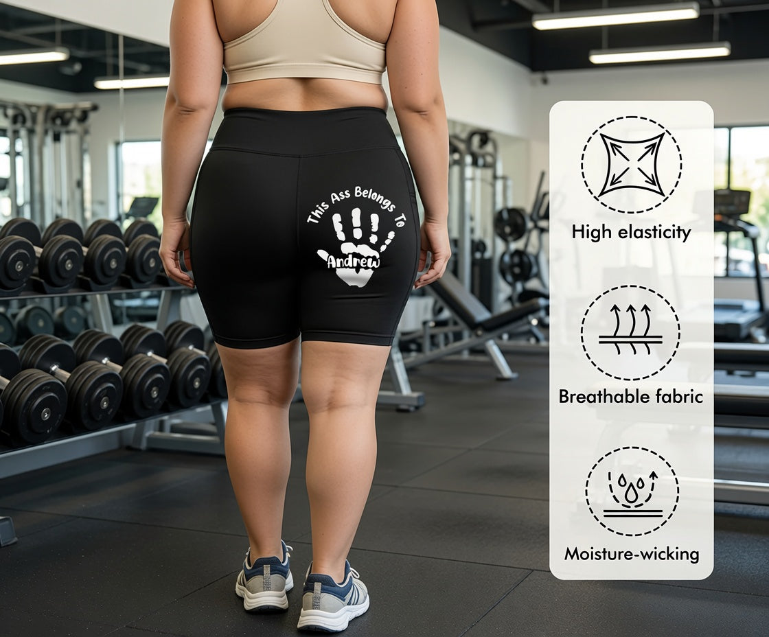 Large-sized yoga shorts - Personalized handprint pattern and text