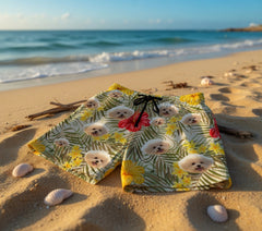 Cream Background Hibiscus & Plumeria Print Beach Shorts