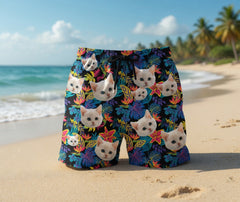 Neon Tropical Floral Print Black Board Shorts