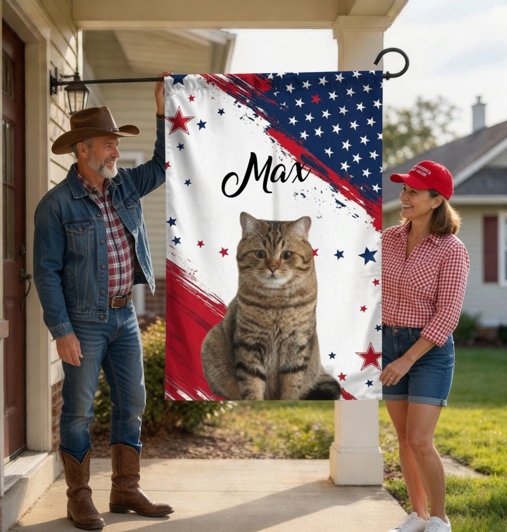 Custom Brush Stroke USA Star Garden Flag, Abstract Red White Blue Patriotic Yard Flag Customizable 4th July Outdoor Sign