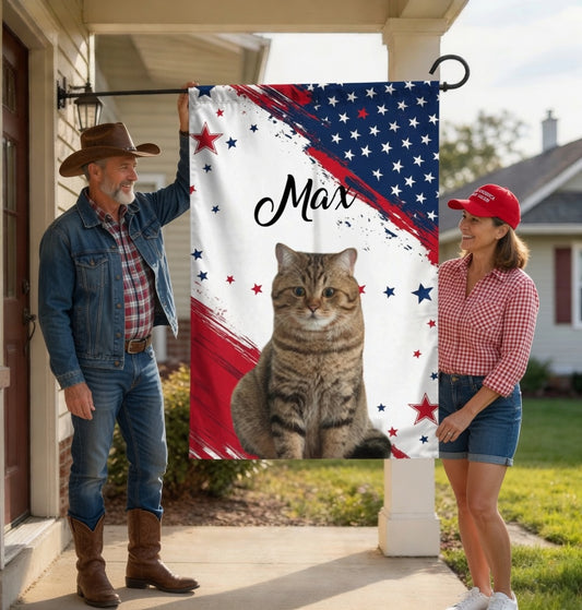 Custom Brush Stroke USA Star Garden Flag, Abstract Red White Blue Patriotic Yard Flag Customizable 4th July Outdoor Sign