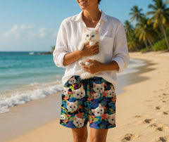 Neon Tropical Floral Print Black Board Shorts