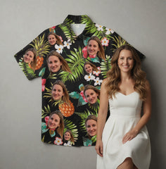 Pineapple & Hibiscus Print Black Aloha Shirt