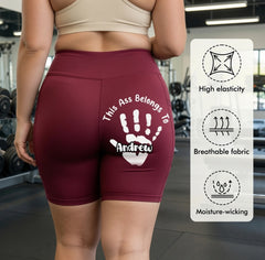 Large-sized yoga shorts - Personalized handprint pattern and text