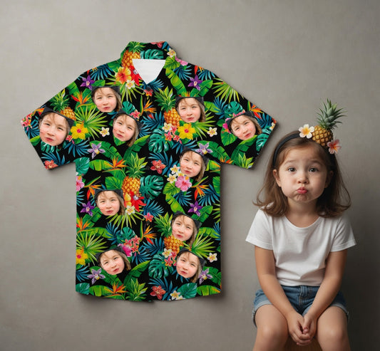 Custom Photo Hawaiian Shirt – Personalized Midnight Tropical Forest & Floral Tee – Unique DIY Dark Aesthetic Island Style Gift