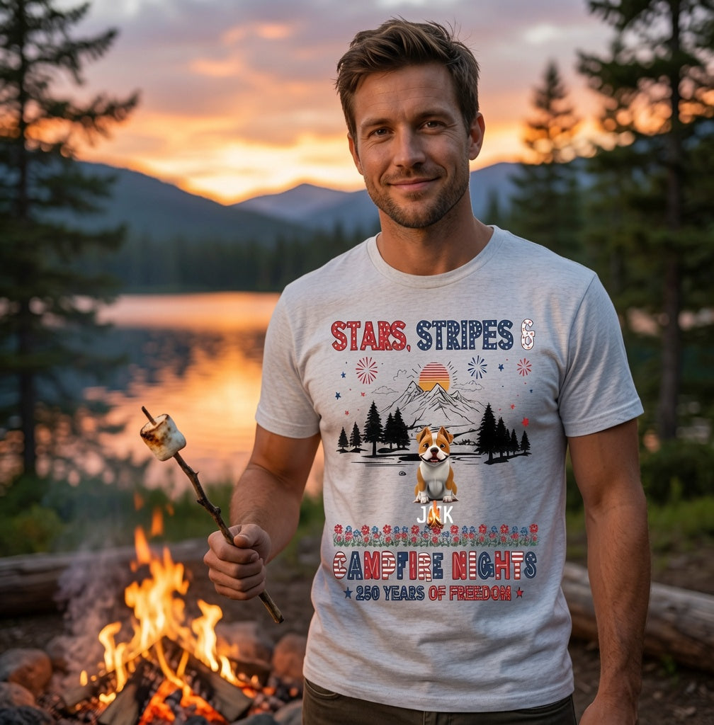 Stars Stripes & Campfire Nights 250 Years Of Freedom Camping Crew - Personalized Shirt