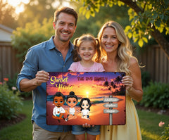 Custom Sunset House Family Portrait Personalized Vintage Metal Wall Sign