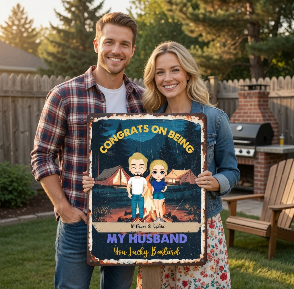 Custom Personalized Vintage Night Camping Campfire Tent Metal Tin Sign