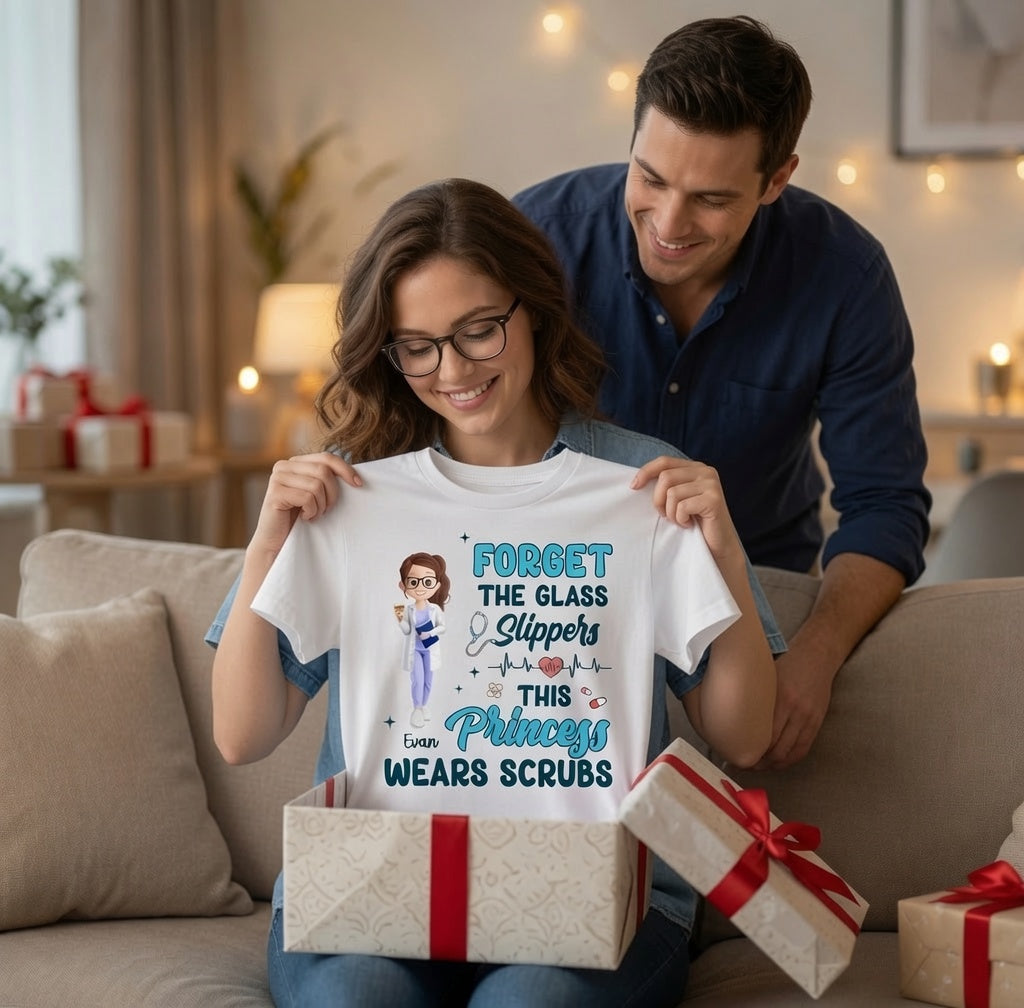This Princess Wears Scrubs - Nurse Personalized Custom Unisex T-shirt, Premium T-shirt, Hoodie - Appreciation, Thank You Gift, Nurse Life, Doctor Life