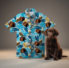 Custom Photo Hawaiian Shirt – Personalized Golden Sunflower & Tropical Foliage Tee – Unique DIY Aloha Vibe Vacation Wear