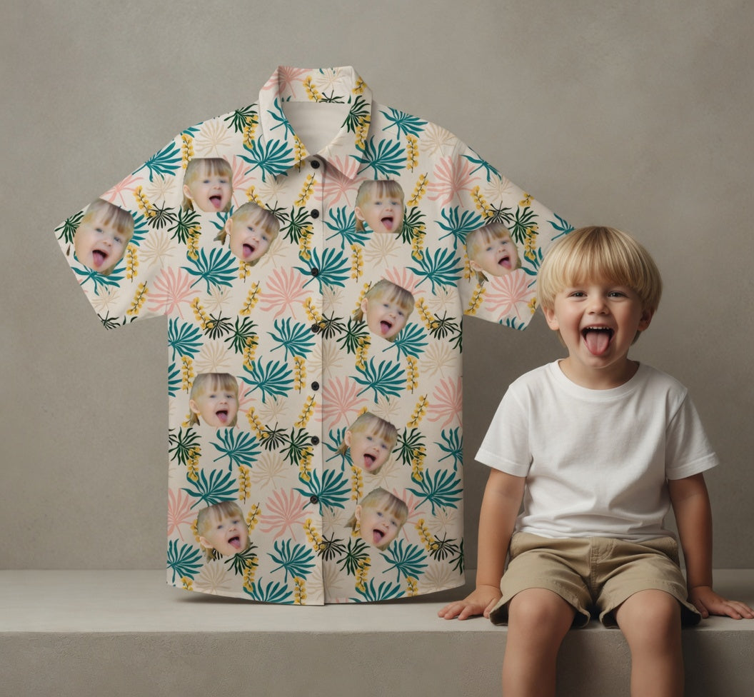 Custom Photo Hawaiian Shirt – Personalized Vibrant Rainbow Floral & Palm Tee – Unique DIY Colorful Aloha Summer Wear