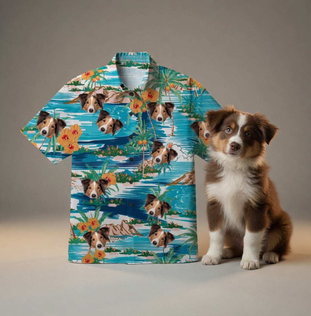 Custom Photo Hawaiian Shirt – Personalized Red Ginger & Green Palm Frond Tee – Unique DIY Hawaiian Luau Party Outfit