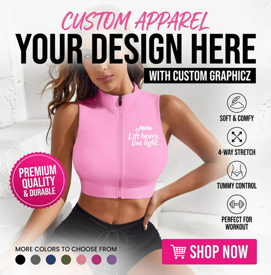 Custom Quote Zip Front Sleeveless Workout Crop Top Lift Heavy Live Light Gym Tank