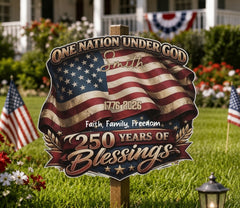 Vintage US Flag One Nation Under God 250 Years Blessings Patriotic Yard Sign