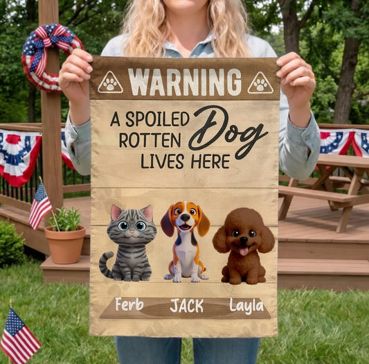 Funny Spoiled Rotten Dog Warning Vintage Paw Garden Flag Pet Lover Outdoor Decor
