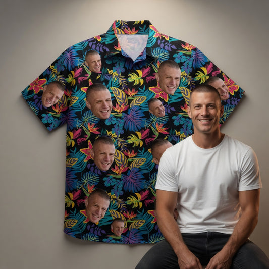 Neon Tropical Floral Print Bold Hawaiian Shirt