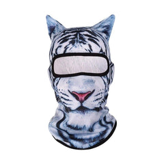3D animal face winter balaclava, White Tiger - white tiger face print with black stripes