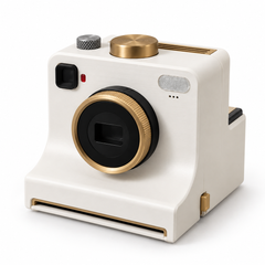 White coffee foam art printer with gold trim on a white background