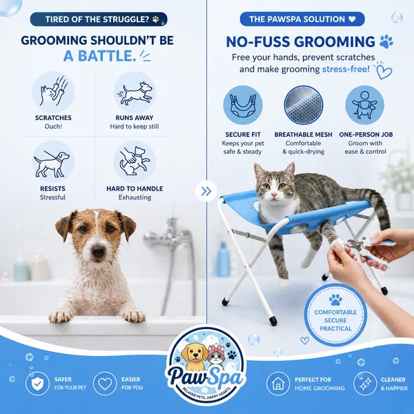 Comparison infographic: grooming on the floor versus on the elevated stand