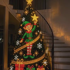 A close view of the elf design, where the separate points of light that build the picture are big enough to see on their own