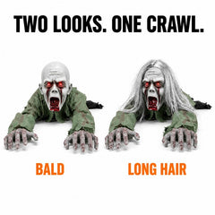 The two looks panel, headed two looks one crawl: the same crawling zombie with a bald head and with long hair