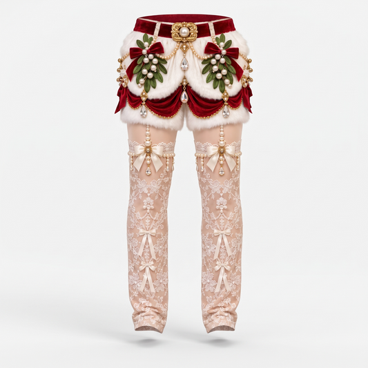 Naughty & Nice Christmas Leggings – 3D Faux Fur, Velvet Bow & Lace Stocking Print, High Waist Holiday Tights
