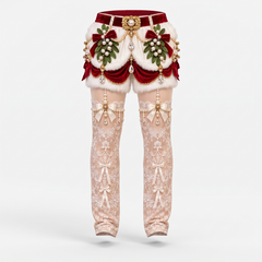 Naughty & Nice Christmas Leggings – 3D Faux Fur, Velvet Bow & Lace Stocking Print, High Waist Holiday Tights