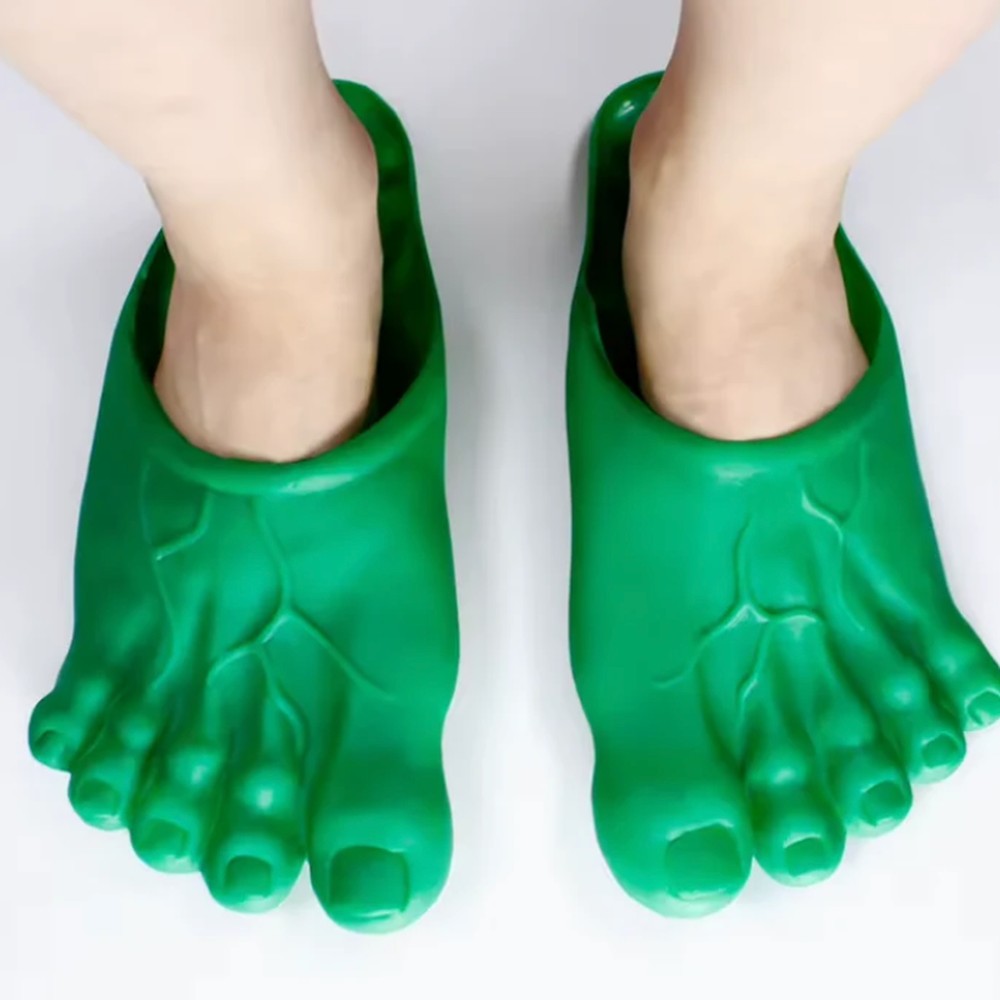 Monster green giant foot slippers - realistic oversized novelty foot slides