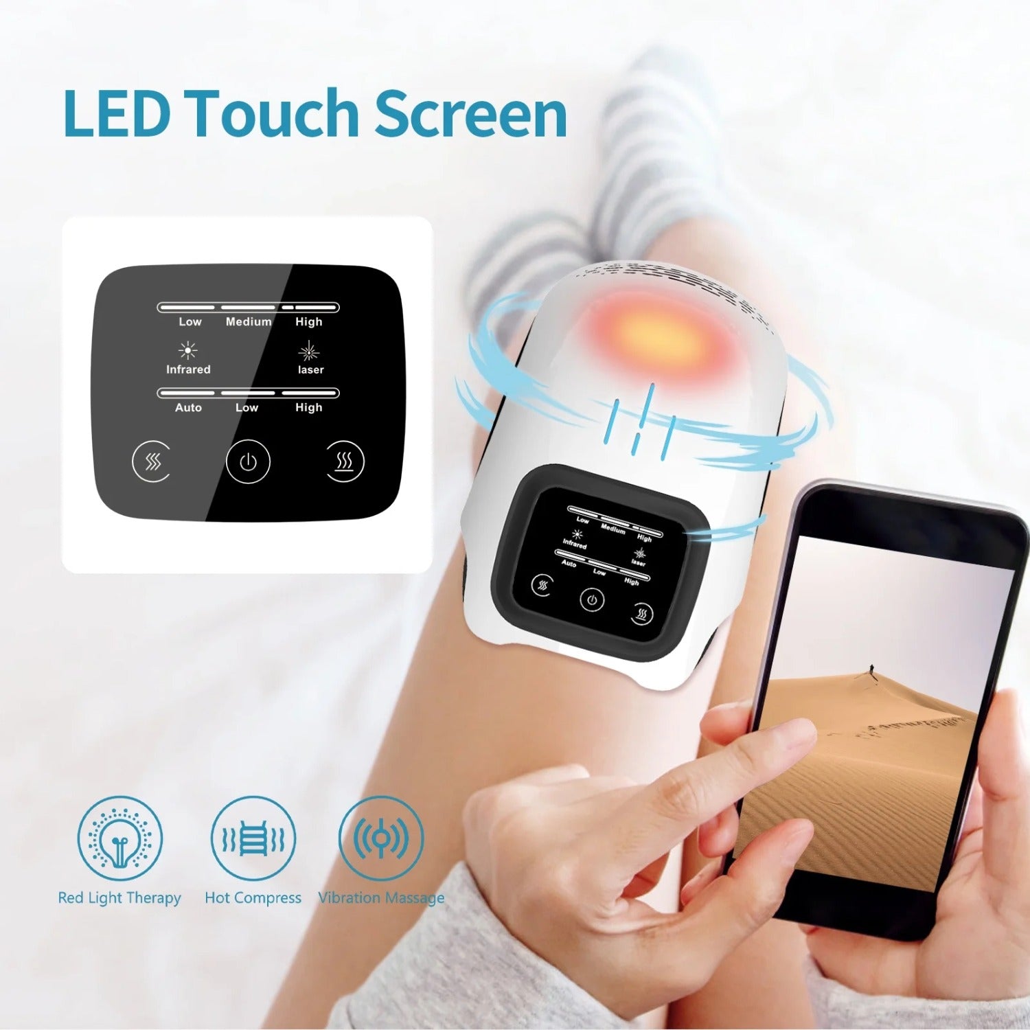 Cordless Knee Massager with Heat, 3 Heating & Vibration Modes, Adjustable Strap, Large LED Screen, Ideal Gift for Grandma & Grandpa