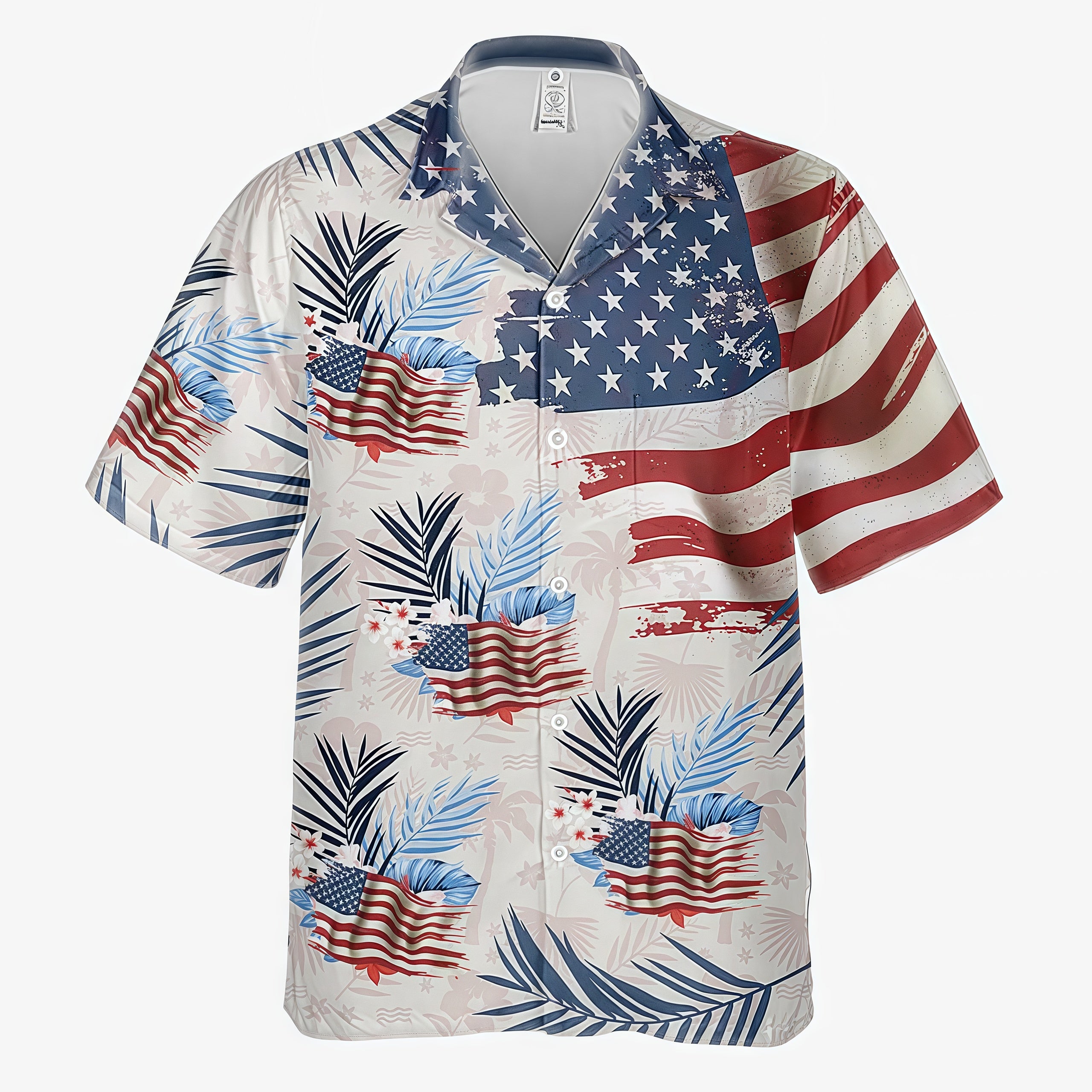 Vintage American Flag Palm Leaf Hawaiian Shirt