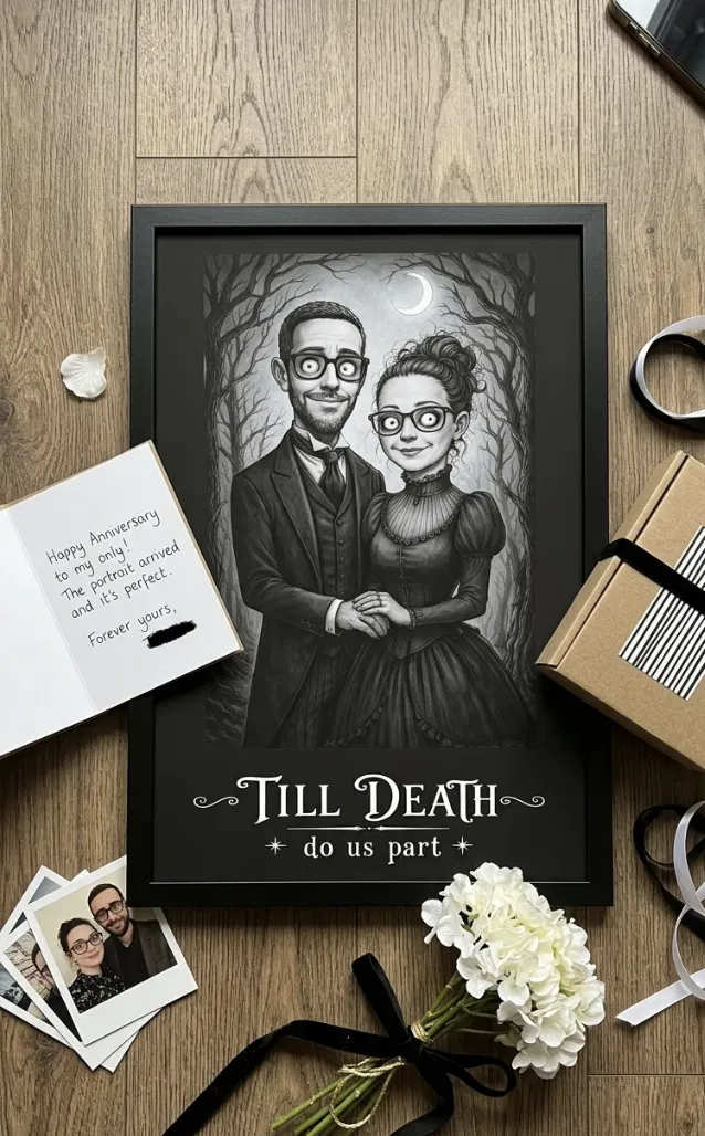 Custom Photo Vertical Poster - Personalized Halloween Anniversary Wedding Gifts For Husband And Wife, Him And Her - Shadows Of Endless Love