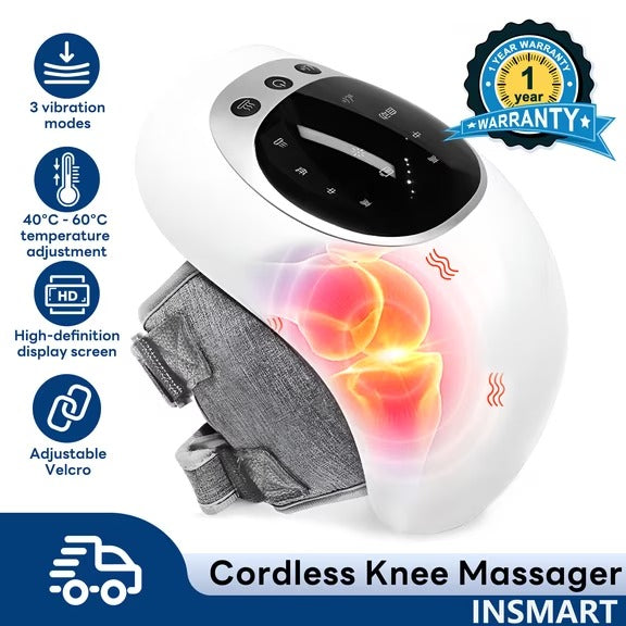 Cordless Knee Massager with Heat, 3 Heating & Vibration Modes, Adjustable Strap, Large LED Screen, Ideal Gift for Grandma & Grandpa