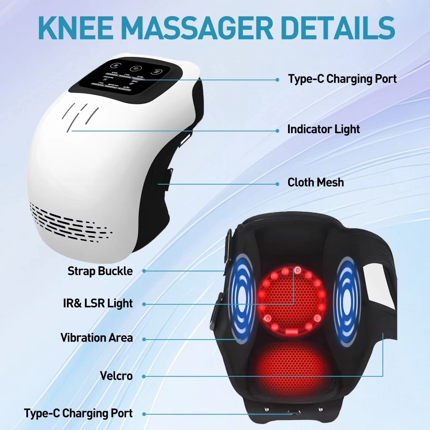 Cordless Knee Massager with Heat, 3 Heating & Vibration Modes, Adjustable Strap, Large LED Screen, Ideal Gift for Grandma & Grandpa
