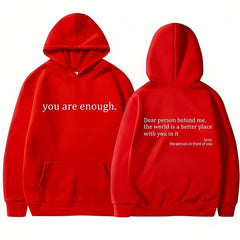 Dear Person Behind Me,the World Is A Better Place,with You In It,love,the Person In Front Of You,Women's Plush Letter Printed Kangaroo Pocket Drawstring Printed Hoodie Unisex Trendy Hoodies
