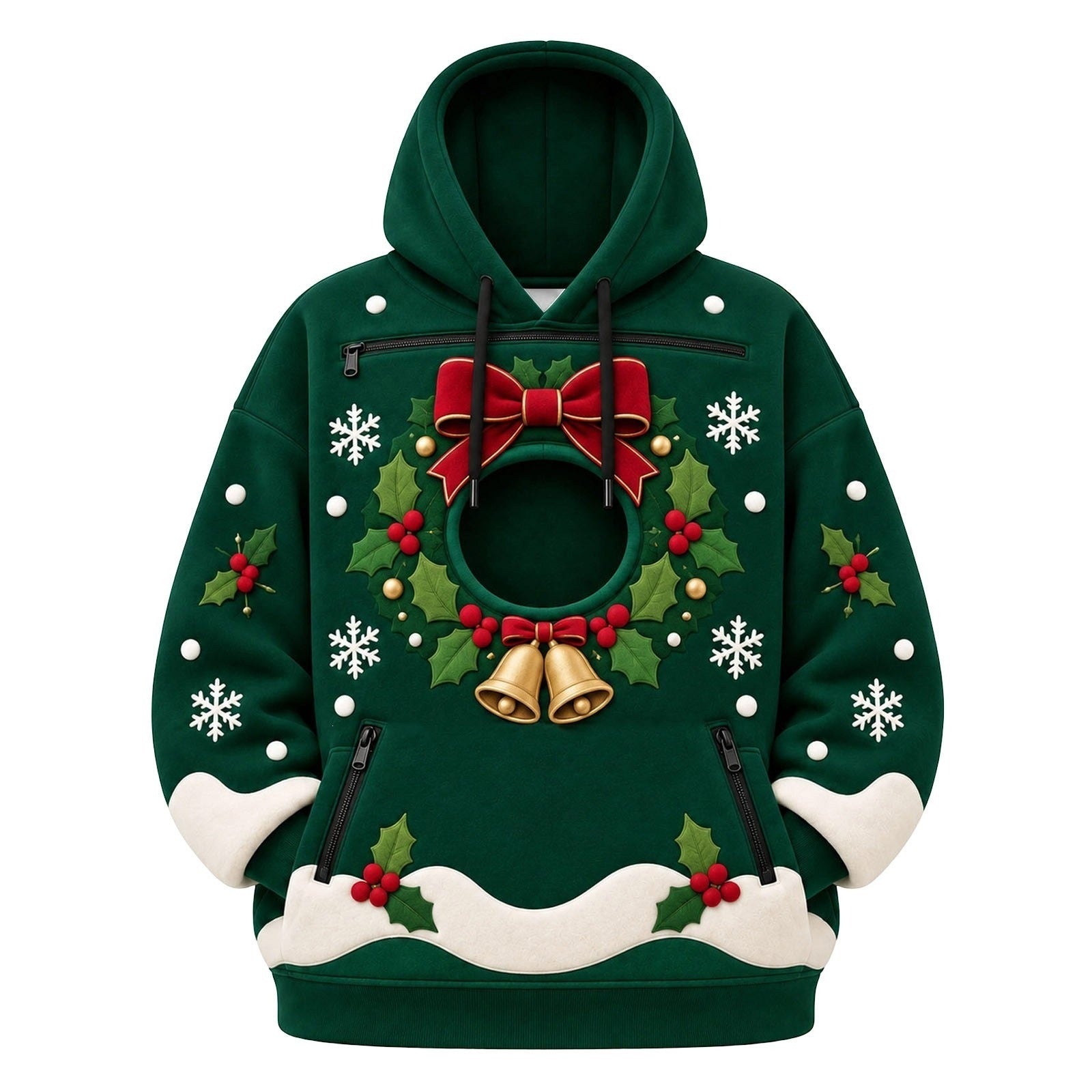 CuddlePaws Christmas Pet Hoodie - 3D Gingerbread Plush Puppy Carrier Sweatshirt | Cozy Front Pet Pouch with Zip Opening | Funny Holiday Matching Outfit Gift for Dog Moms