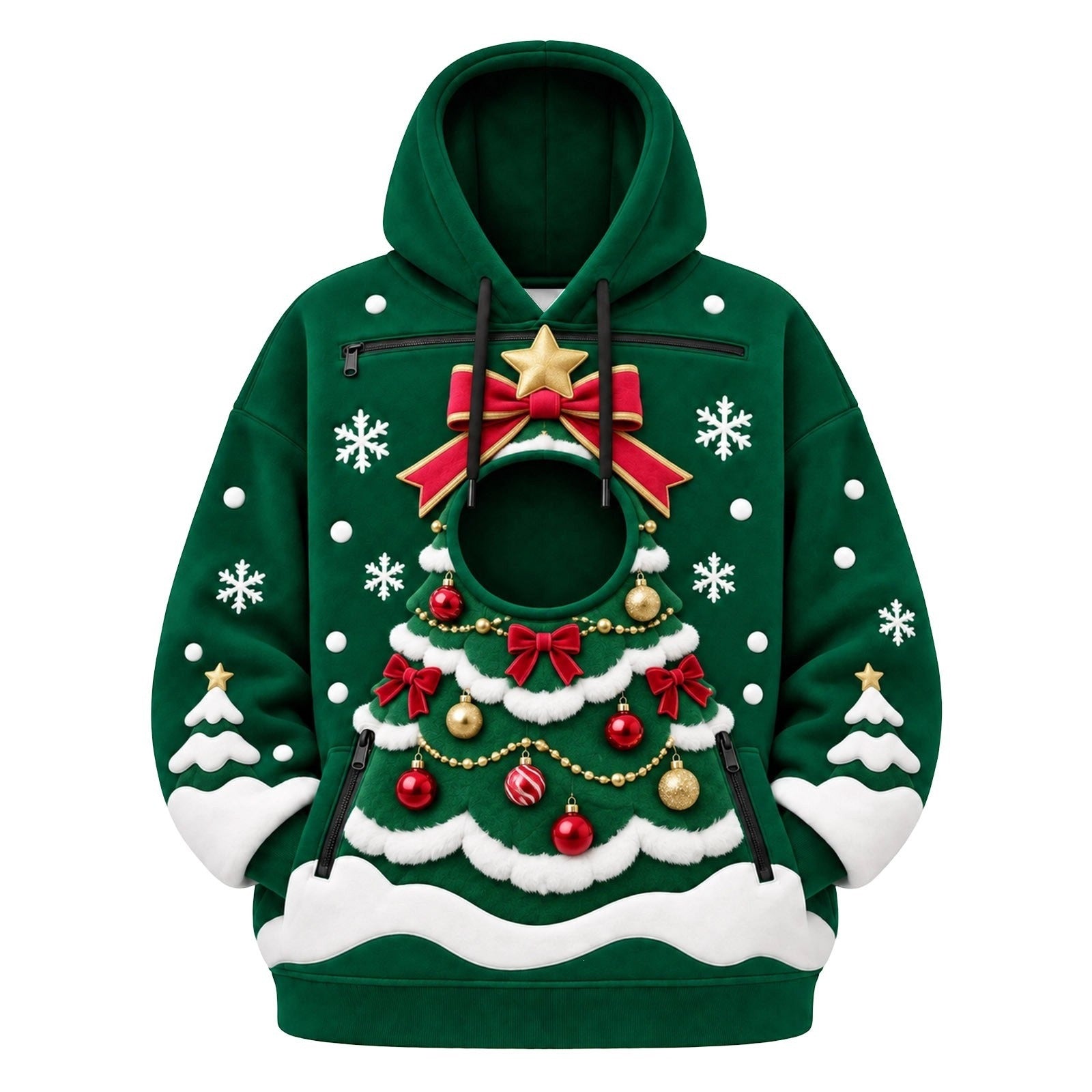 CuddlePaws Christmas Pet Hoodie - 3D Gingerbread Plush Puppy Carrier Sweatshirt | Cozy Front Pet Pouch with Zip Opening | Funny Holiday Matching Outfit Gift for Dog Moms