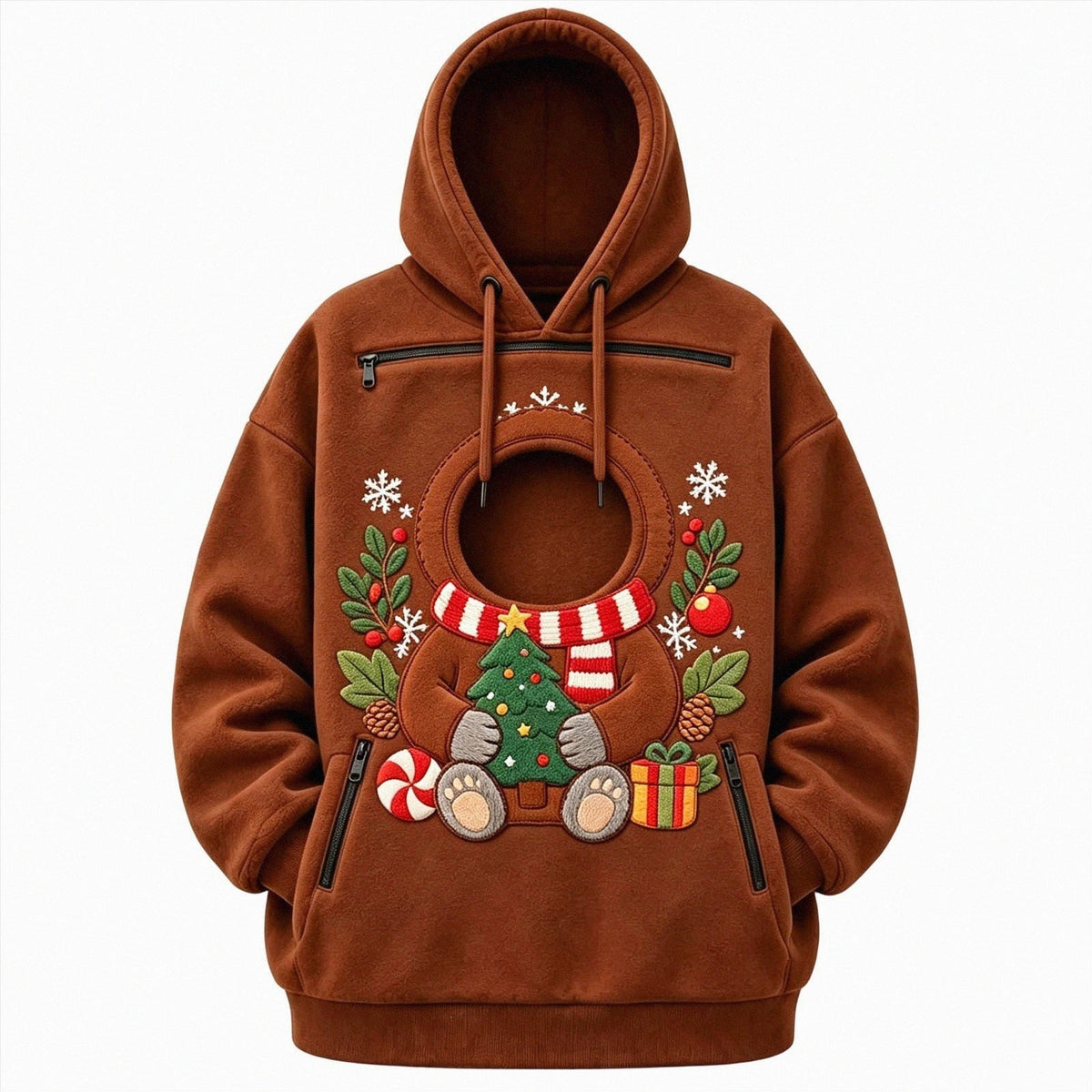 CuddlePaws Christmas Pet Hoodie - 3D Gingerbread Plush Puppy Carrier Sweatshirt | Cozy Front Pet Pouch with Zip Opening | Funny Holiday Matching Outfit Gift for Dog Moms