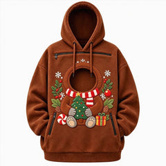 CuddlePaws Christmas Pet Hoodie - 3D Gingerbread Plush Puppy Carrier Sweatshirt | Cozy Front Pet Pouch with Zip Opening | Funny Holiday Matching Outfit Gift for Dog Moms