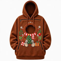 CuddlePaws Christmas Pet Hoodie - 3D Gingerbread Plush Puppy Carrier Sweatshirt | Cozy Front Pet Pouch with Zip Opening | Funny Holiday Matching Outfit Gift for Dog Moms