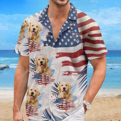 Vintage American Flag Palm Leaf Hawaiian Shirt