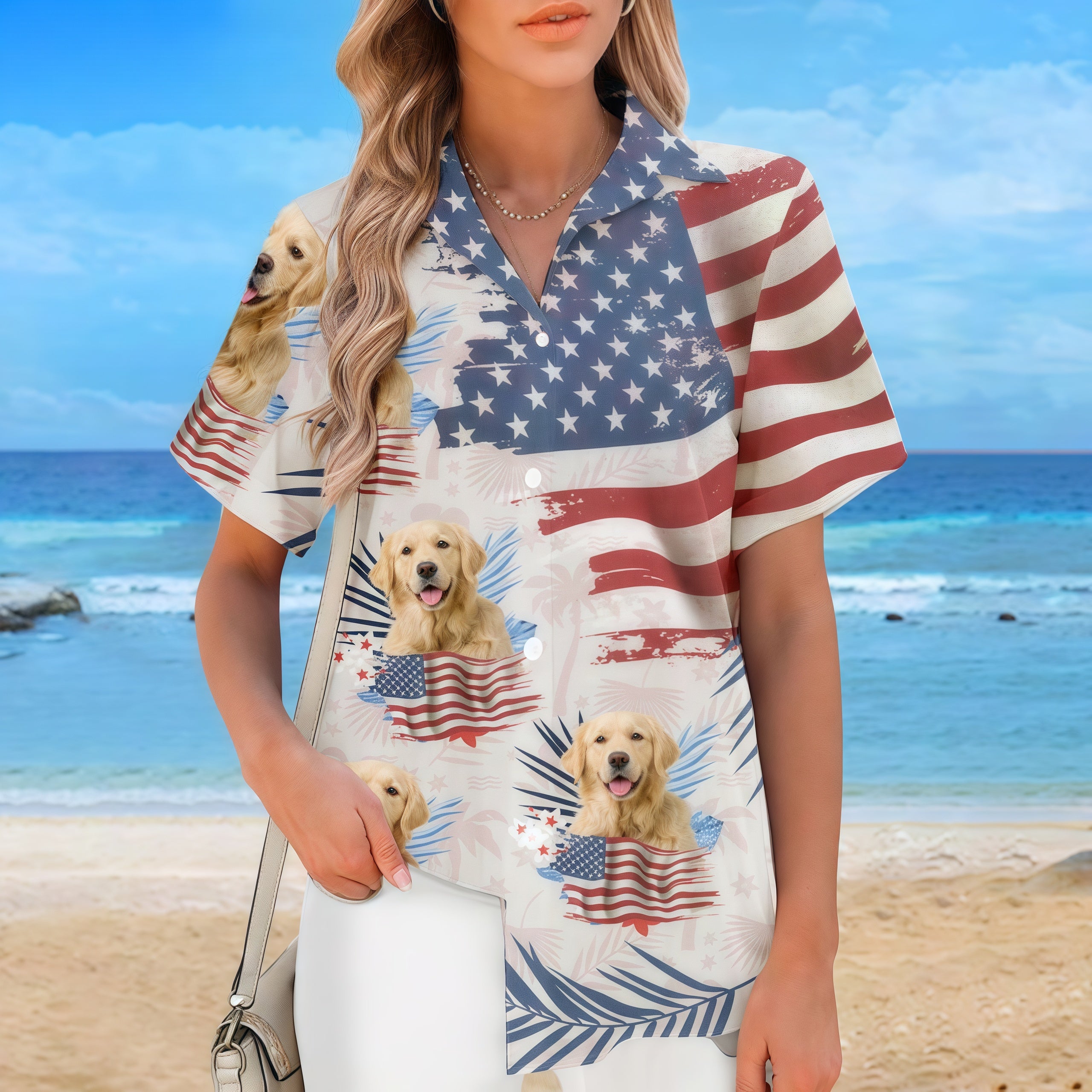 Vintage American Flag Palm Leaf Hawaiian Shirt