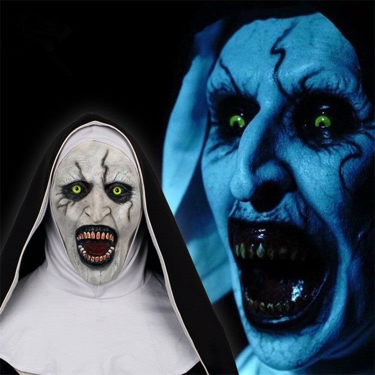 Halloween Glowing Horror Mask Headgear - LED Light Up Full Face Latex Mask | Thriller Vampire Nun | Spooky Cosplay Prop for Party Haunted House