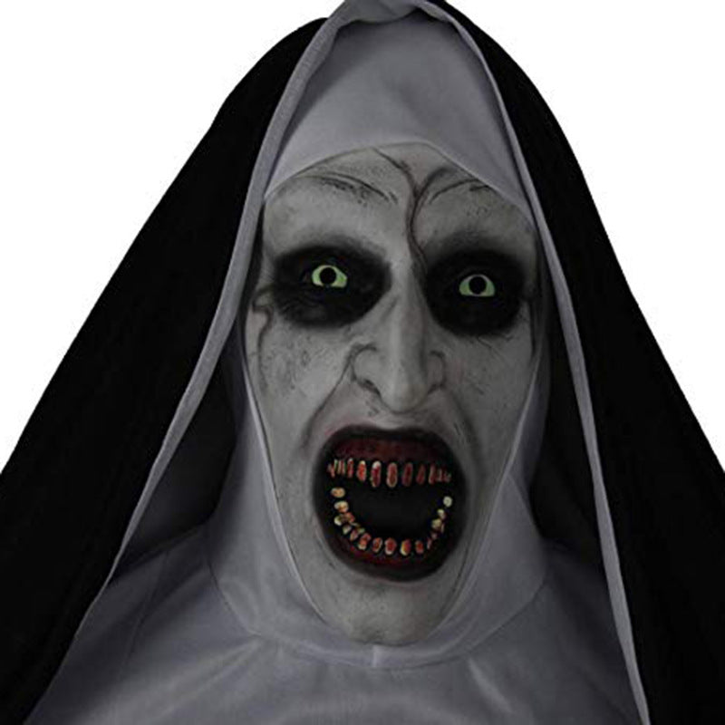 Halloween Glowing Horror Mask Headgear - LED Light Up Full Face Latex Mask | Thriller Vampire Nun | Spooky Cosplay Prop for Party Haunted House