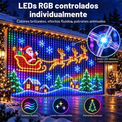 Christmas RGB LED Wall Curtain Lights - Programmable House Net Display with 400 Individually Addressable LEDs, Remote & APP Control, 6 Dynamic Modes, Outdoor Wall Light for Holiday Home Facade