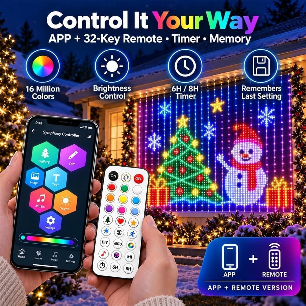 Christmas RGB LED Wall Curtain Lights - Programmable House Net Display with 400 Individually Addressable LEDs, Remote & APP Control, 6 Dynamic Modes, Outdoor Wall Light for Holiday Home Facade