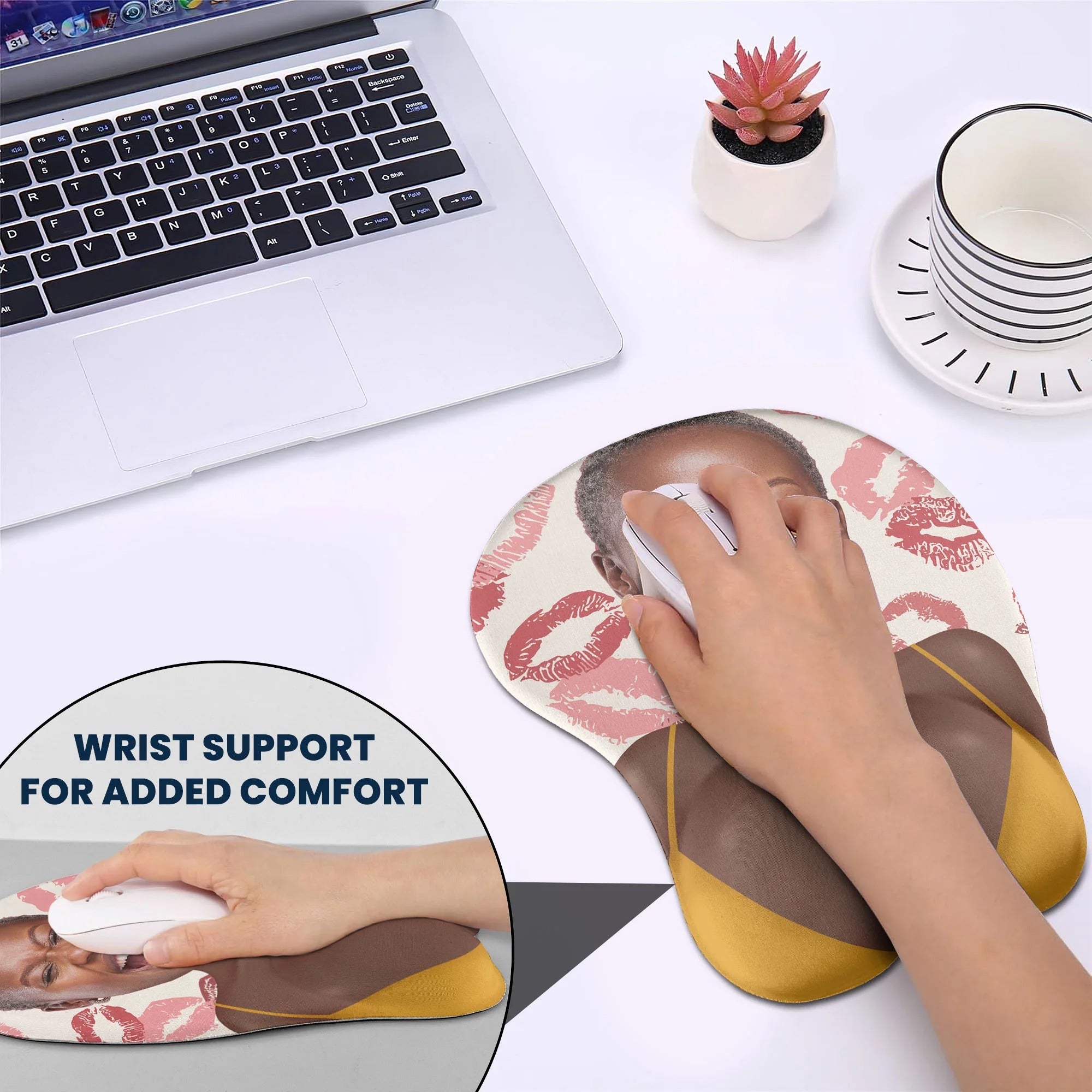 Novelty Ergonomic Mouse Pad with Wrist Support, Sexy Leopard Print Bikini 3D Chest Design, Perfect Gag Gift