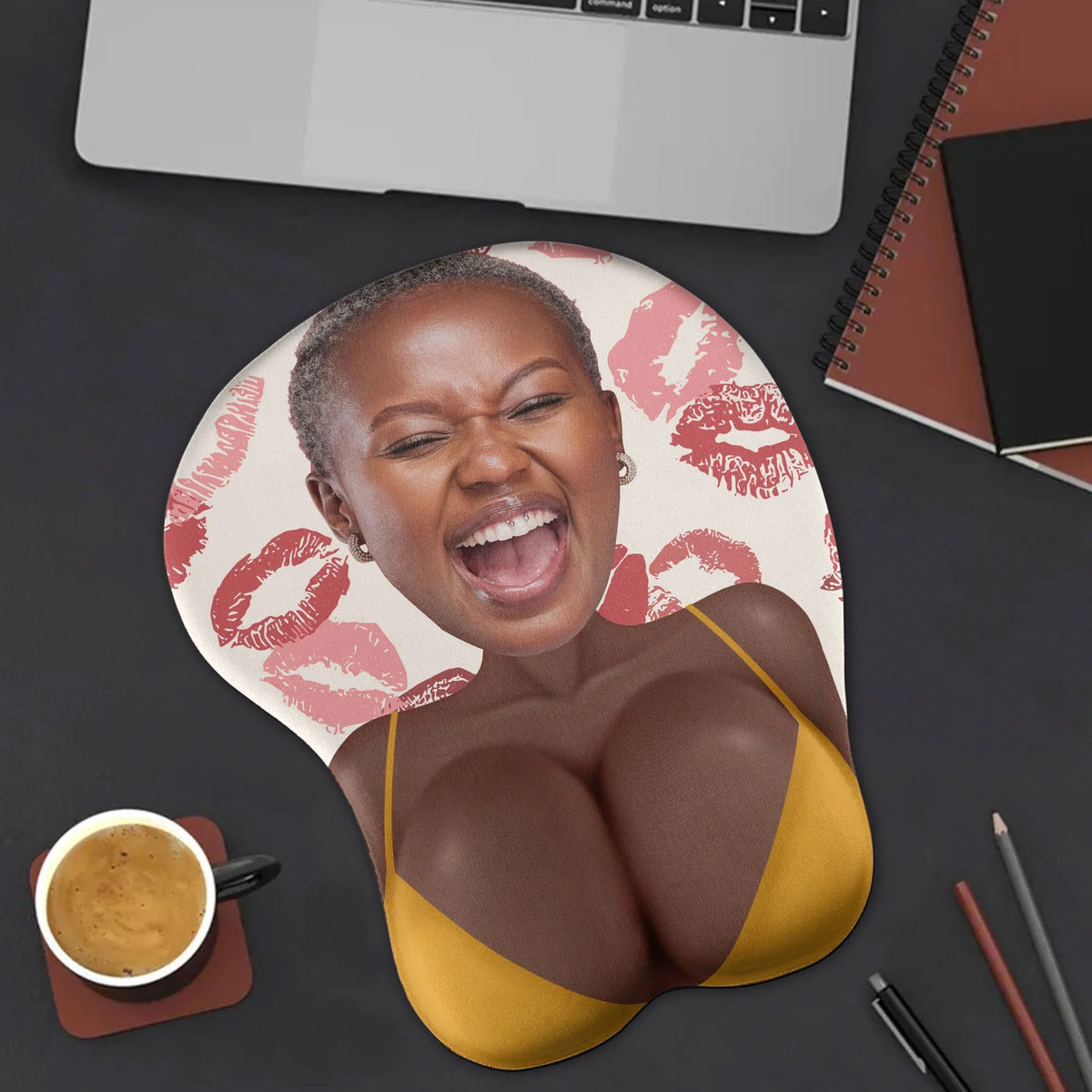 Novelty Ergonomic Mouse Pad with Wrist Support, Sexy Leopard Print Bikini 3D Chest Design, Perfect Gag Gift