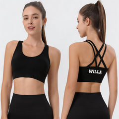 Custom Logo Crisscross Back Sports Bra Women, U Neck Double Strap Scrunch Back Longline Yoga Workout Crop Top, Customizable Private Label Activewear Bra