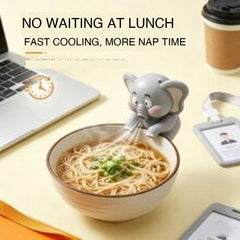 Cute animal mini fan product shot - dinosaur and elephant design portable fan